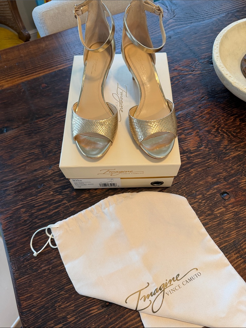 Imagine Vince Camuto Kiani Sandal Metallic Gold Open-Toe Ankle-Strap Heels